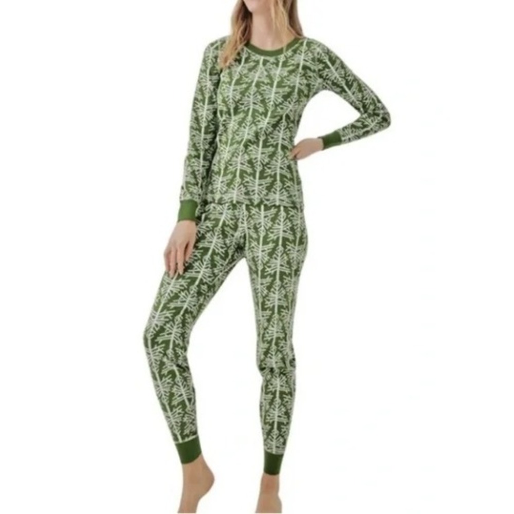 Pact Organic Cotton Pajamas Dream‎ Bigger Birch Tree Green White Loungewear XL